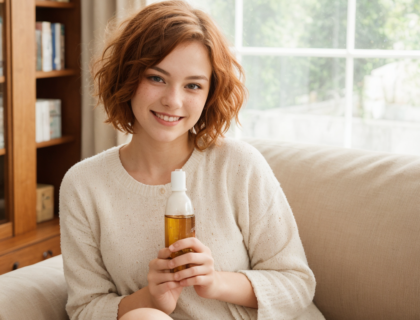 woman hold supplements for her hair